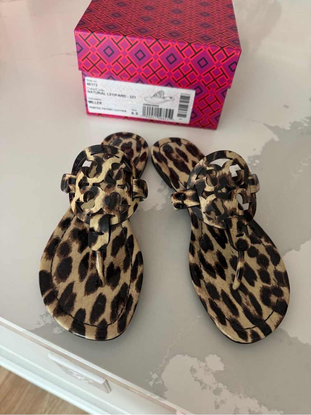 Tory Burch Natural Leopard Miller Sandals | Size 6.5 - Picture 2 of 5